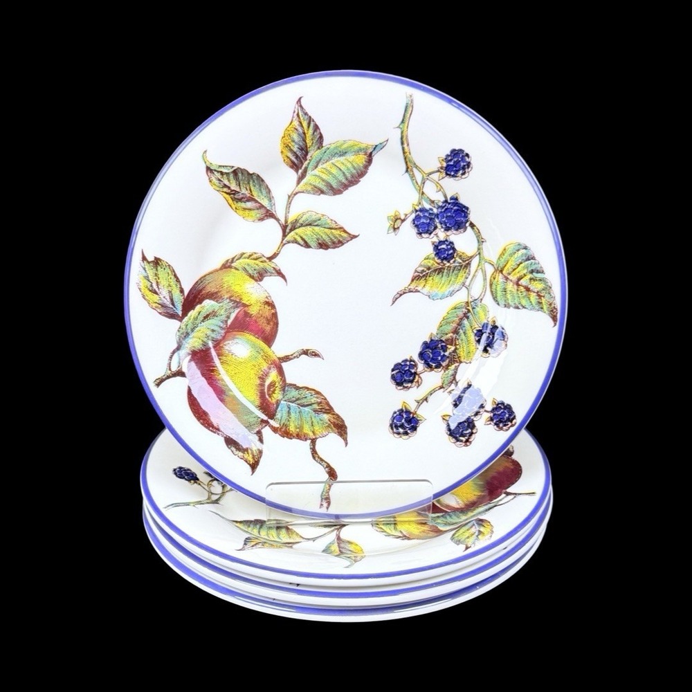 Pier 1 Macintosh Salad Plates Italy Italie 7.5" Set of 4 Apples Blackberries